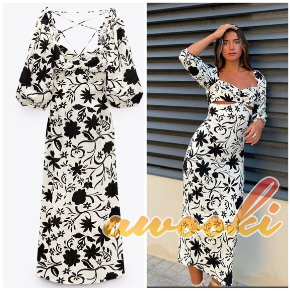 Zara Linen Blend Cut Out Dress - Picture 3 of 12